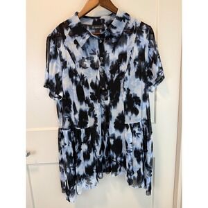 INC NWT Sheer Blue Boho Tie Dye Peplum Fairy Blouse Size 2X 2-piece has Camisole